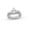 Thumbnail Image 1 of Perfect Fit 1.00 CT. T.W. Pear-Shaped Certified Lab-Grown Diamond Vintage-Style Bridal Set in 14K White Gold (F/SI2)