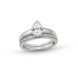 Perfect Fit 1.00 CT. T.W. Pear-Shaped Certified Lab-Grown Diamond Vintage-Style Bridal Set in 14K White Gold (F/SI2)