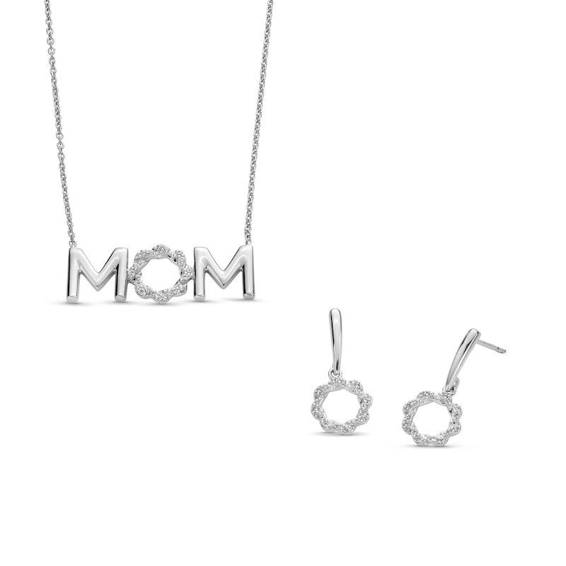 Circle of Gratitude® Collection 0.20 CT. T.W. Diamond Twist "MOM" Necklace and Drop Earrings Set in Sterling Silver|Peoples Jewellers