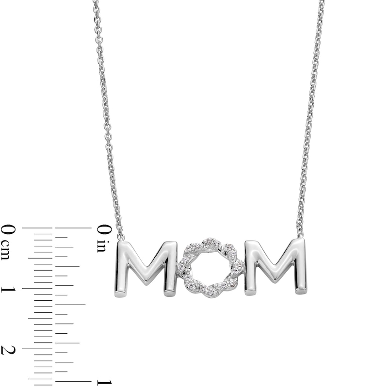 Main Image 4 of Circle of Gratitude® Collection 0.20 CT. T.W. Diamond Twist "MOM" Necklace and Drop Earrings Set in Sterling Silver