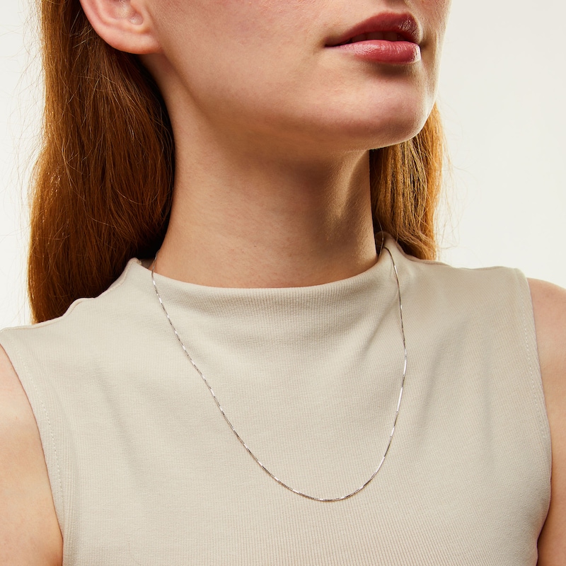 Main Image 2 of 0.7mm Diamond-Cut Box Chain Necklace in Solid 18K White Gold - 20”