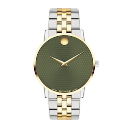 Men's Movado Museum® Classic Two-Tone PVD Watch with Green Dial (Model: 607849)