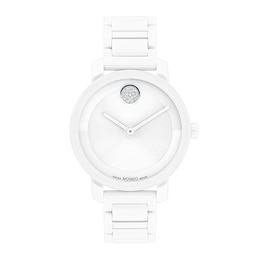 Ladies' Movado Bold® Evolution Crystal Accent White Ceramic Watch with Textured Tonal White Dial (Model: 3601233)