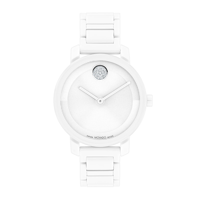 Ladies' Movado Bold® Evolution Crystal Accent White Ceramic Watch with Textured Tonal White Dial (Model: 3601233)