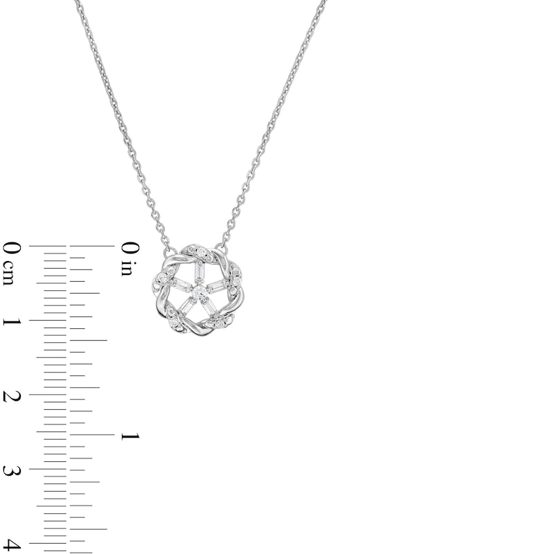 Main Image 4 of Circle of Gratitude® 0.20 CT. T.W. Baguette and Round Diamond Twist Necklace in 10K White Gold - 19"