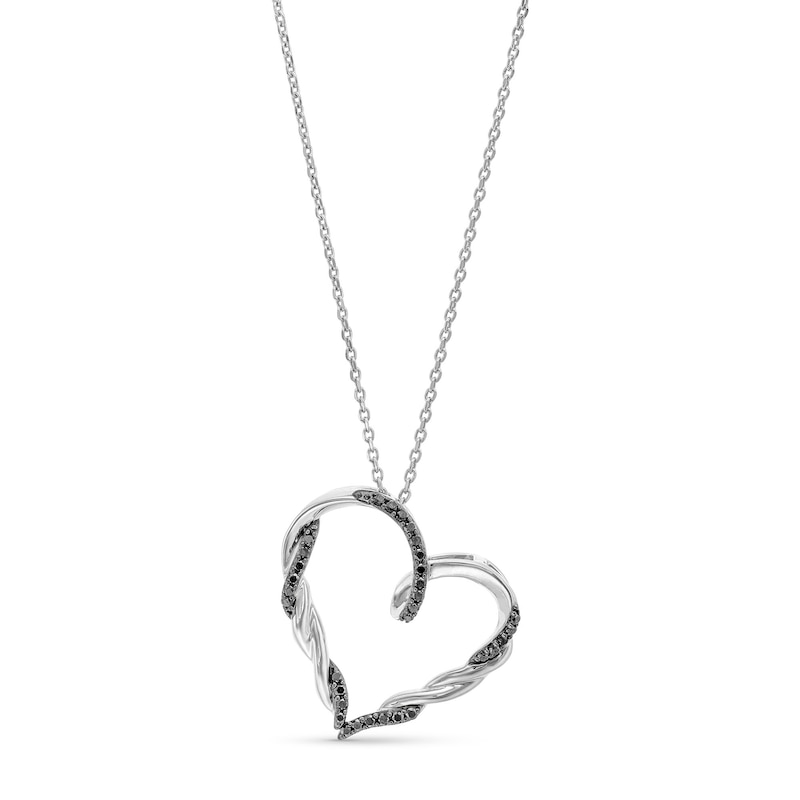 Main Image 1 of Circle of Gratitude® Collection 0.20 CT. T.W. Black Diamond Tilted Twist Heart Pendant in Sterling Silver - 19"