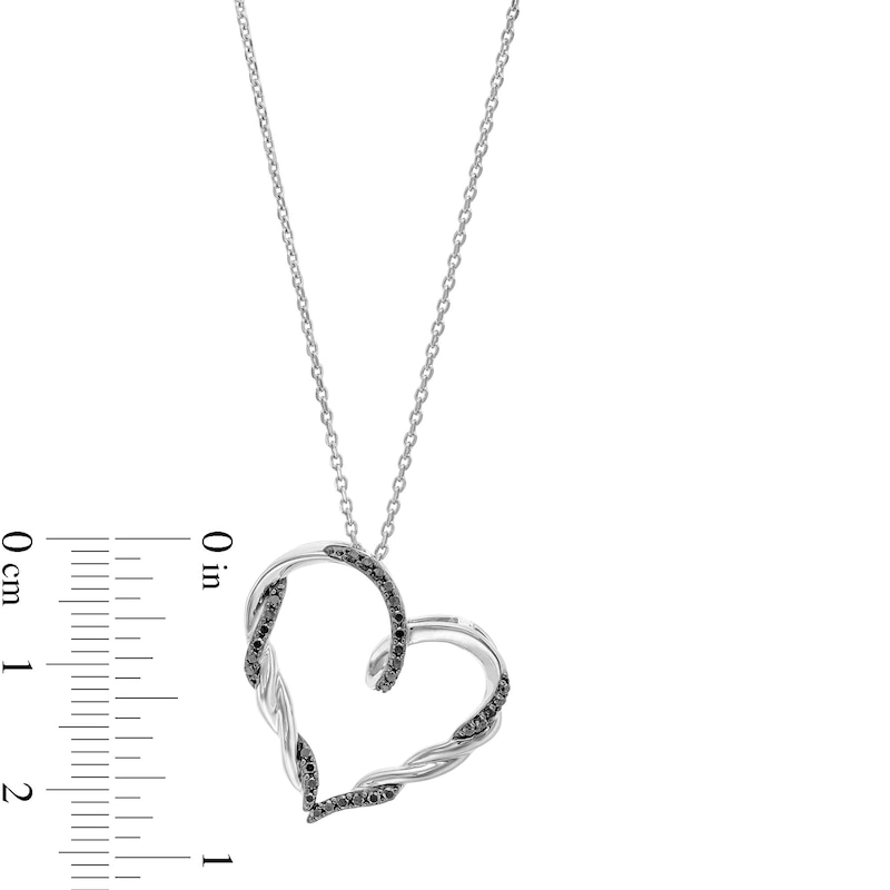 Main Image 4 of Circle of Gratitude® Collection 0.20 CT. T.W. Black Diamond Tilted Twist Heart Pendant in Sterling Silver - 19"