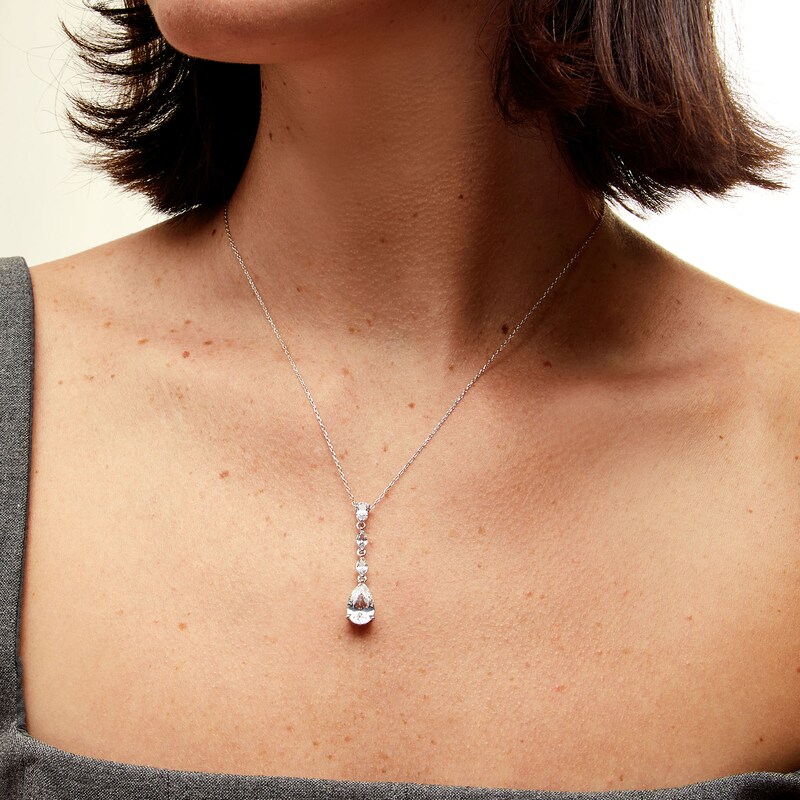 Main Image 2 of Pear-Shaped and Marquise White Lab-Created Sapphire Drop Pendant in Sterling Silver