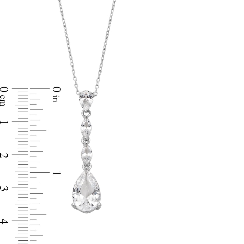 Main Image 3 of Pear-Shaped and Marquise White Lab-Created Sapphire Drop Pendant in Sterling Silver