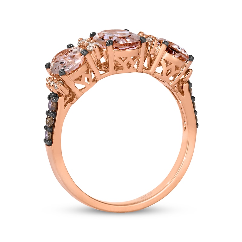 Main Image 3 of Le Vian® Oval Peach Morganite™ and 0.25 CT. T.W. Diamond Three Stone Ring in 14K Strawberry Gold®