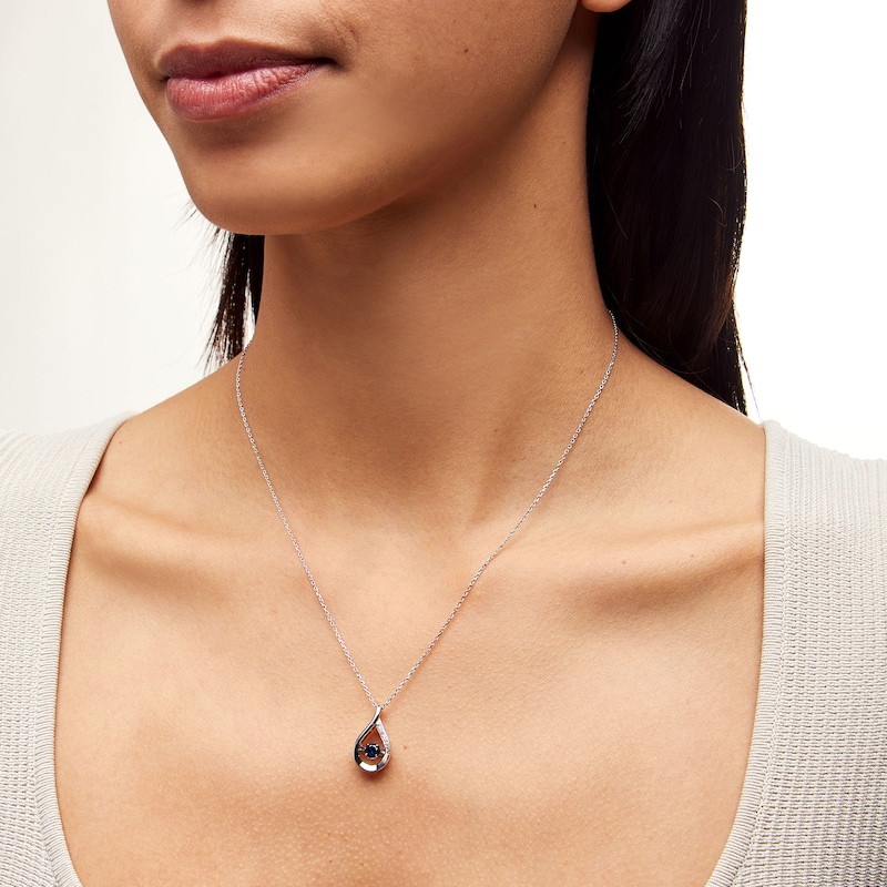 Main Image 2 of Unstoppable Love™ 4.5mm Blue and White Lab-Created Sapphire Teardrop Pendant in Sterling Silver