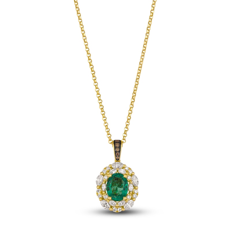 Main Image 1 of Le Vian® Oval Costa Smeralda Emerald™ and 0.70 CT. T.W. Diamond Double Frame Pendant in 18K Honey Gold™