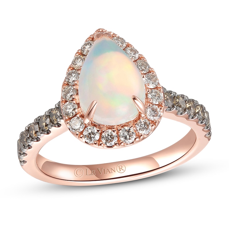 Main Image 1 of Le Vian® Pear-Shaped Neapolitan Opal™ and 0.70 CT. T.W. Diamond Frame Ring in 14K Strawberry Gold®
