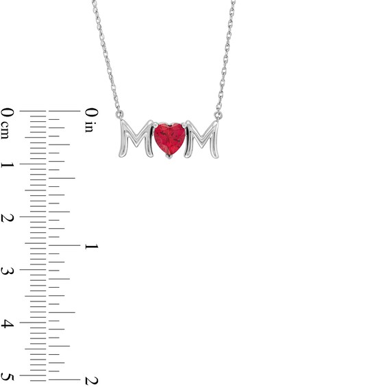 6.0mm Heart-Shaped Lab-Created Ruby and White Lab-Created Sapphire "MOM" with Dog Bone Necklace in Sterling Silver