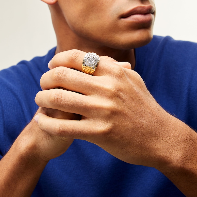 Main Image 2 of 1.00 CT. T.W. Multi-Diamond Frame Ribbed Shank Ring in 10K Gold