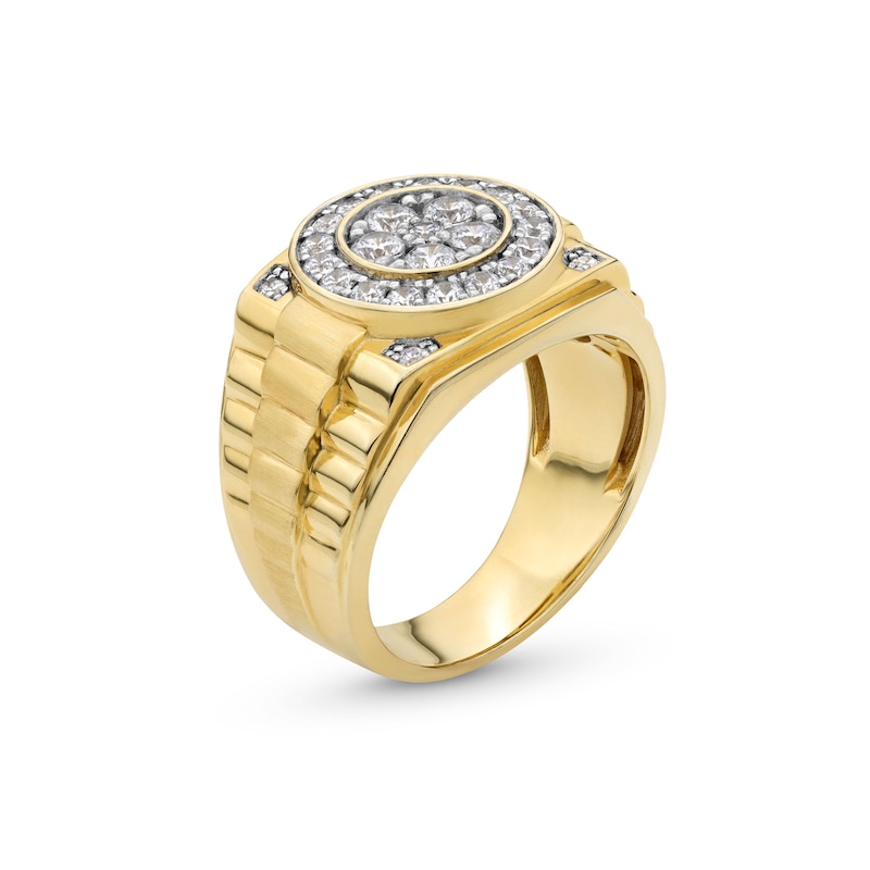 Main Image 3 of 1.00 CT. T.W. Multi-Diamond Frame Ribbed Shank Ring in 10K Gold