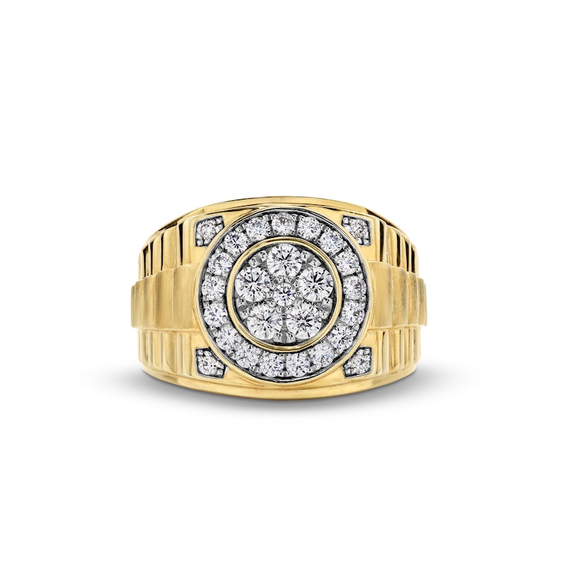Main Image 4 of 1.00 CT. T.W. Multi-Diamond Frame Ribbed Shank Ring in 10K Gold