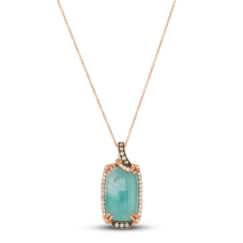 Main Image 1 of Le Vian® Cushion-Shaped Peacock Aquaprase™ and 0.30 CT. T.W. Diamond Frame Pendant in 14K Strawberry Gold®