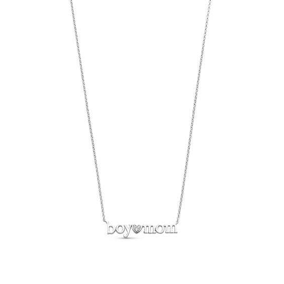 Diamond Accent "boy mom" with Heart Necklace in Sterling Silver