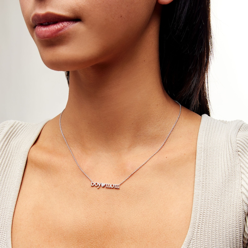 Main Image 2 of Diamond Accent "boy mom" with Heart Necklace in Sterling Silver