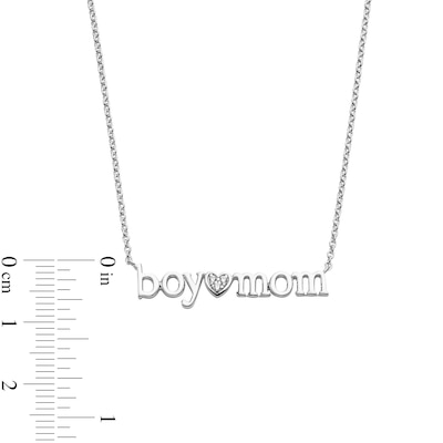Diamond Accent "boy mom" with Heart Necklace in Sterling Silver