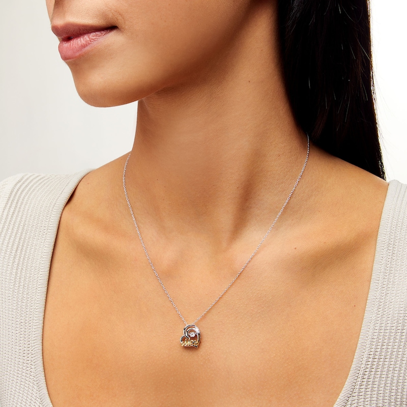 Main Image 2 of Unstoppable Love™ Diamond Accent Tilted Heart with "MOM" Pendant in Sterling Silver and 14K Gold Plate