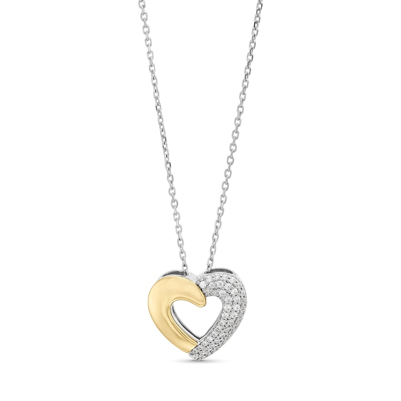 0.18 CT. T.W. Diamond Half-and-Half Heart Outline Pendant in Sterling Silver and 10K Gold