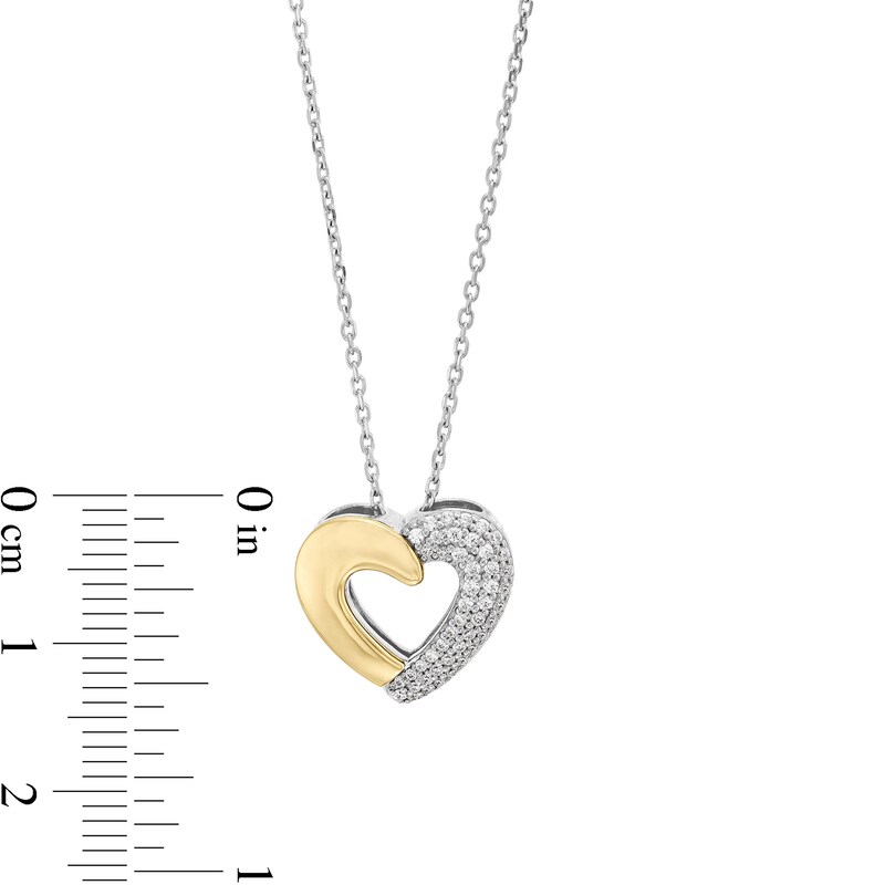 Main Image 4 of 0.18 CT. T.W. Diamond Half-and-Half Heart Outline Pendant in Sterling Silver and 10K Gold