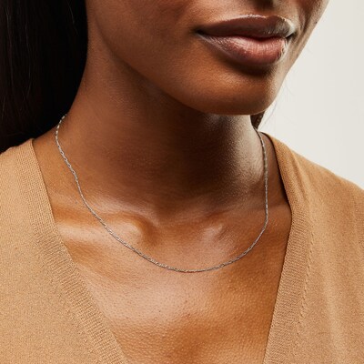1.4mm Figaro Chain Necklace in Solid 14K White Gold - 18”
