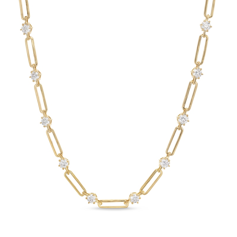 7.00 CT. T.W. Certified Lab-Created Diamond Station Alternating Link Necklace in 14K Gold (F/SI2)