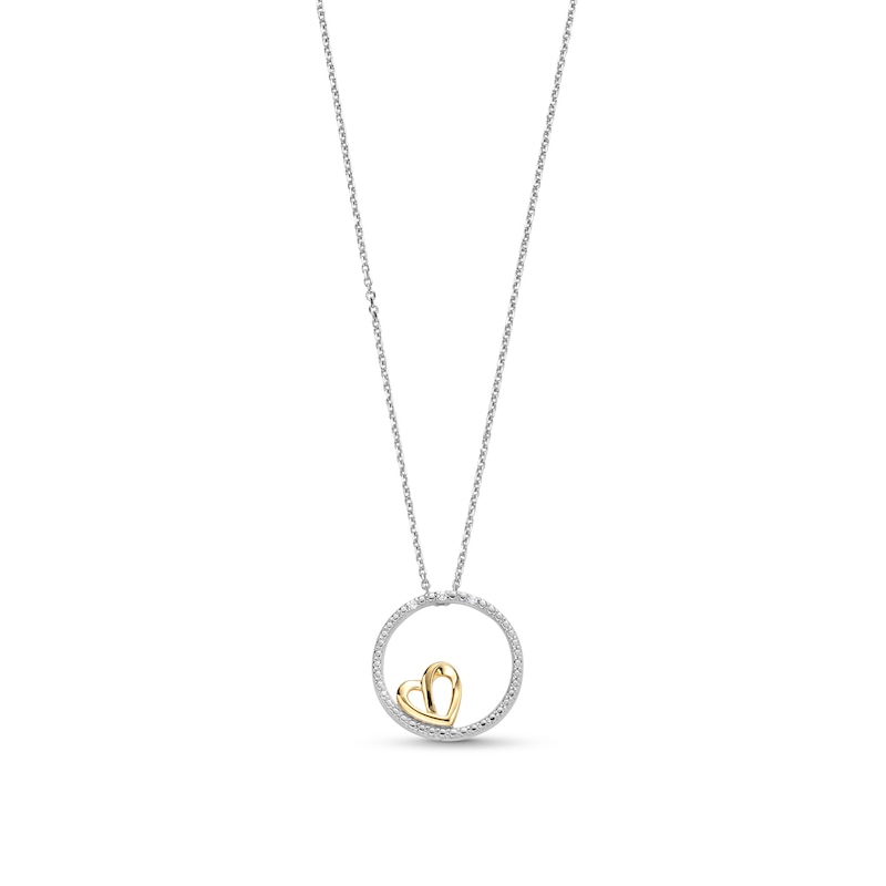 Diamond Accent Open Circle with Heart Pendant in Sterling Silver and 14K Gold Plate|Peoples Jewellers