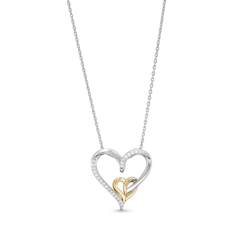 0.085 CT. T.W. Diamond Intertwined Double Heart Pendant in Sterling Silver and 10K Gold