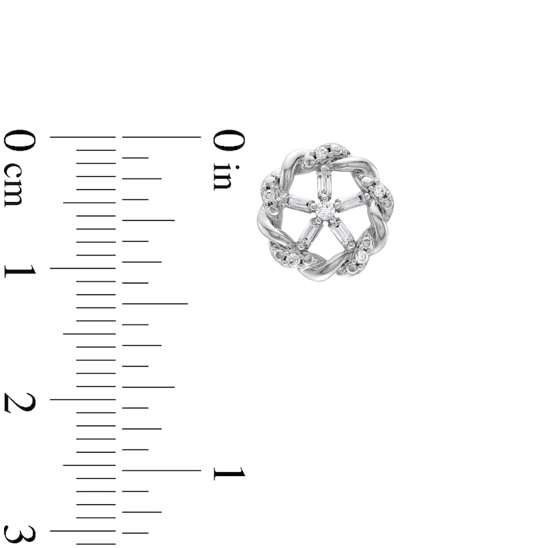 Main Image 3 of Circle of Gratitude® 0.20 CT. T.W. Baguette and Round Diamond Twist Stud Earrings in 10K White Gold