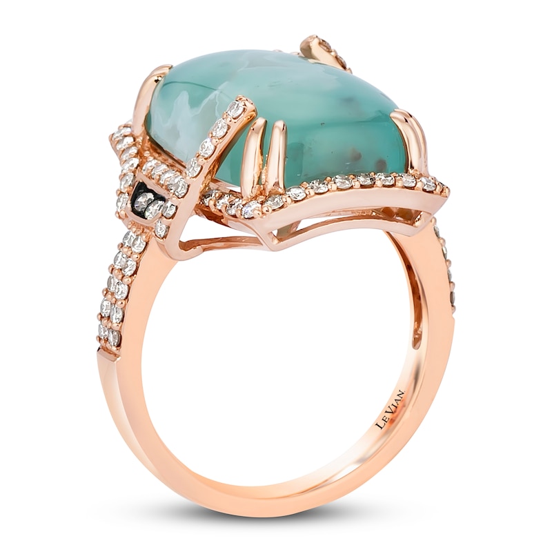 Main Image 2 of Le Vian® Cushion-Shaped Peacock Aquaprase™ and 0.60 CT. T.W. Diamond Frame Double Row Ring in 14K Strawberry Gold®
