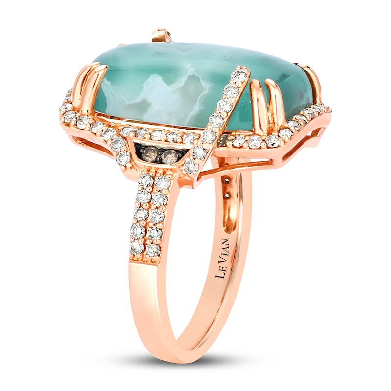 Main Image 3 of Le Vian® Cushion-Shaped Peacock Aquaprase™ and 0.60 CT. T.W. Diamond Frame Double Row Ring in 14K Strawberry Gold®