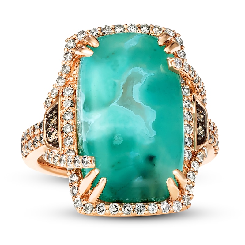 Main Image 4 of Le Vian® Cushion-Shaped Peacock Aquaprase™ and 0.60 CT. T.W. Diamond Frame Double Row Ring in 14K Strawberry Gold®