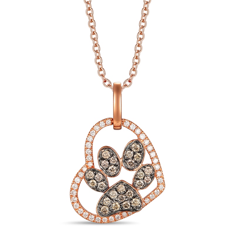 Main Image 1 of Le Vian® 0.30 CT. T.W. Chocolate Diamond® and Vanilla Diamond® Paw in Heart Pendant in 14K Strawberry Gold®