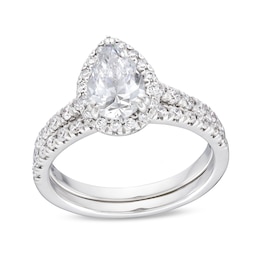 1.70 CT. T.W. Pear-Shaped Certified Lab-Grown Diamond Frame Bridal Set in 14K White Gold (F/SI2)