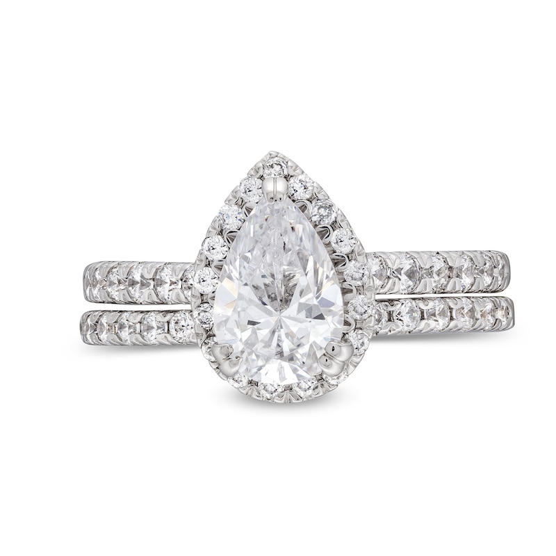 Main Image 4 of 1.70 CT. T.W. Pear-Shaped Certified Lab-Grown Diamond Frame Bridal Set in 14K White Gold (F/SI2)