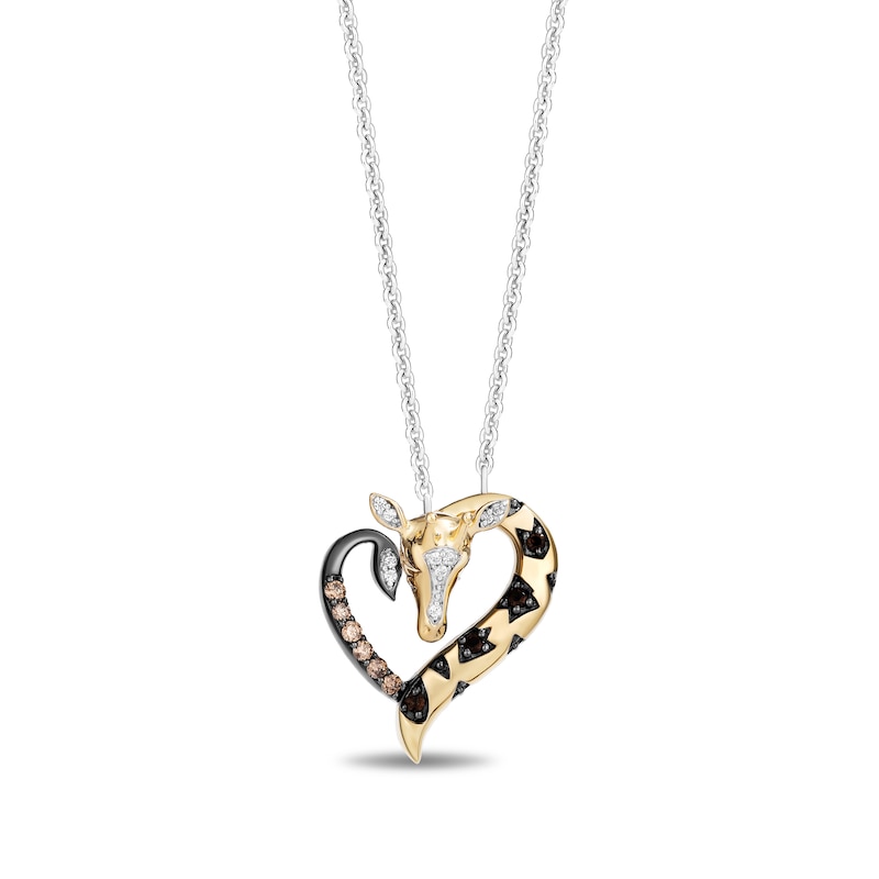Main Image 1 of Disney Treasures The Lion King Smoky Quartz and Diamond Giraffe Heart Necklace in Sterling Silver and 10K Gold
