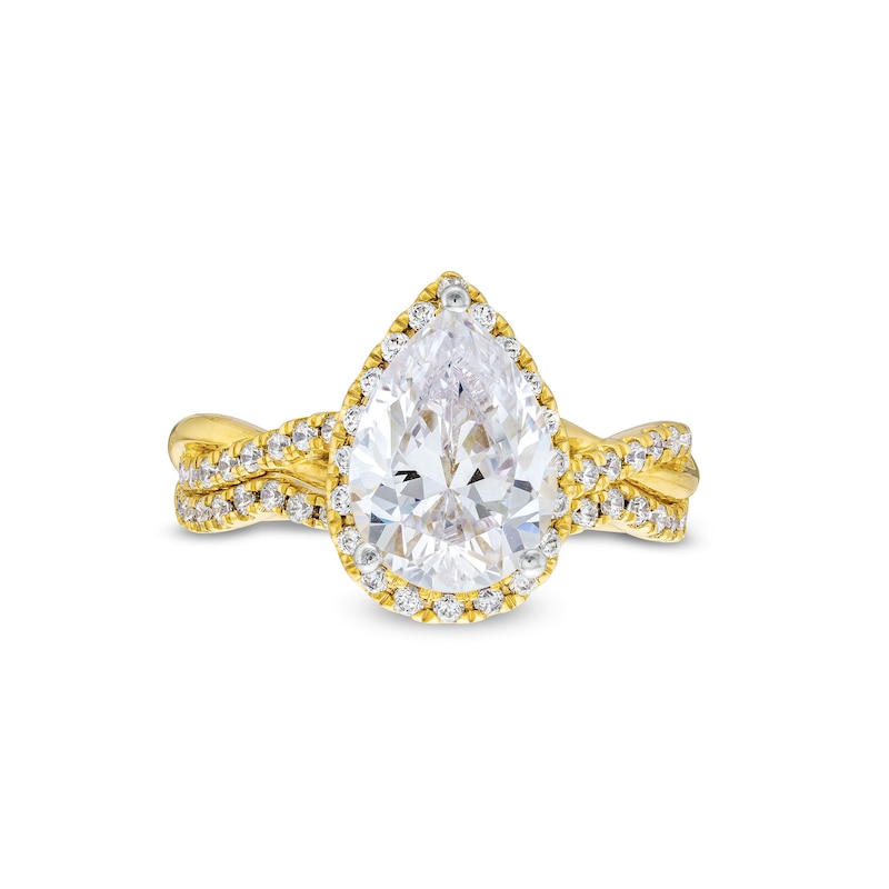 Main Image 4 of 2.50 CT. T.W. Pear-Shaped Certified Lab-Grown Diamond Frame Twist Bridal Set in 14K Gold (F/SI2)