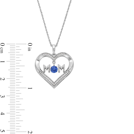 4.0mm White Lab-Created Sapphire "MOM" Heart Pendant in Sterling Silver