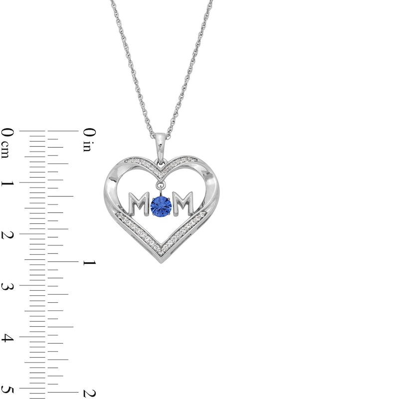 Main Image 3 of 4.0mm Blue and White Lab-Created Sapphire "MOM" Heart Pendant in Sterling Silver
