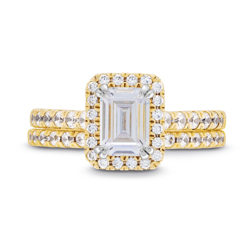 Main Image 4 of 1.70 CT. T.W. Emerald-Cut Certified Lab-Grown Diamond Frame Bridal Set in 14K Gold (F/SI2)
