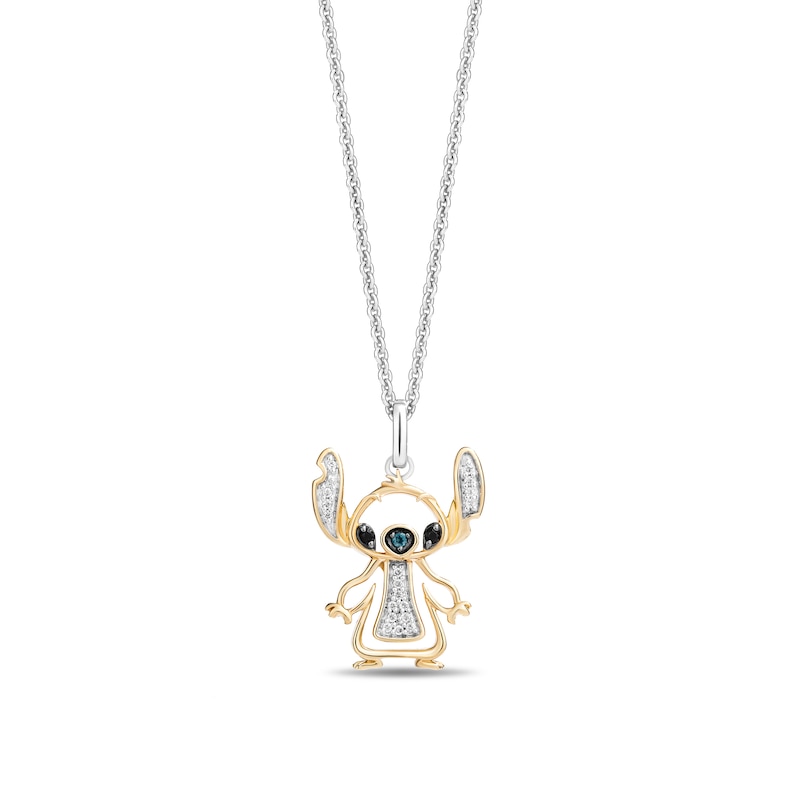 Main Image 1 of Disney Treasures Lilo and Stitch London Blue Topaz with Black and White Diamond Pendant in Sterling Silver and 10K Gold