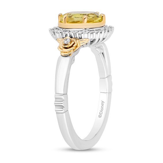 Enchanted Disney Belle Lemon Quartz and 0.18 CT. T.W. Diamond Frame Rose-Sides Ring in Sterling Silver and 10K Gold