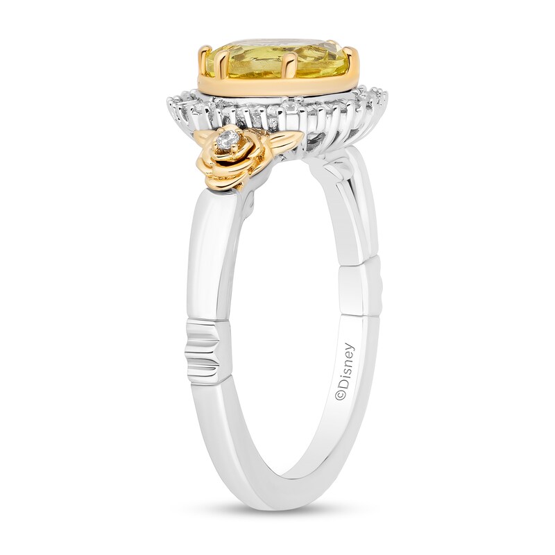 Main Image 2 of Enchanted Disney Belle Lemon Quartz and 0.18 CT. T.W. Diamond Frame Rose-Sides Ring in Sterling Silver and 10K Gold