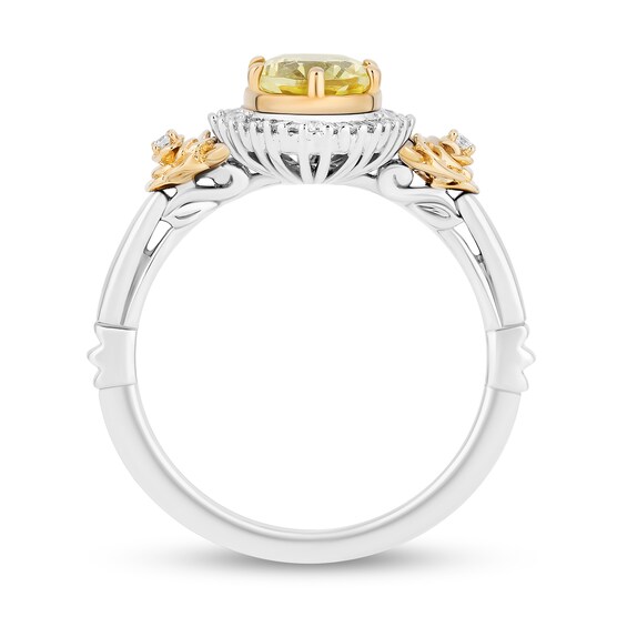 Enchanted Disney Belle Lemon Quartz and 0.18 CT. T.W. Diamond Frame Rose-Sides Ring in Sterling Silver and 10K Gold