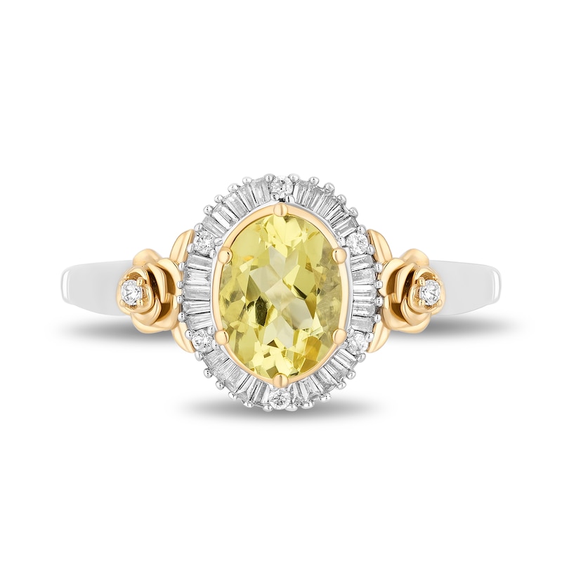 Main Image 4 of Enchanted Disney Belle Lemon Quartz and 0.18 CT. T.W. Diamond Frame Rose-Sides Ring in Sterling Silver and 10K Gold