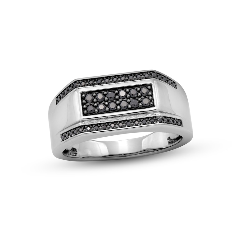 Main Image 1 of Vera Wang Men 0.37 CT. T.W. Black Diamond Multi-Row Ring in Sterling Silver